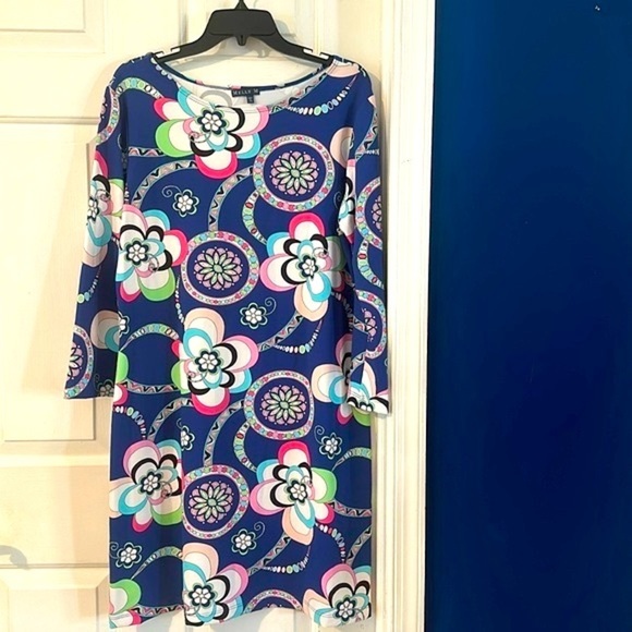 Women’s Melly M. Multi Color Floral Long Sleeve Nylon & Spandex Shift Dress - Picture 1 of 9
